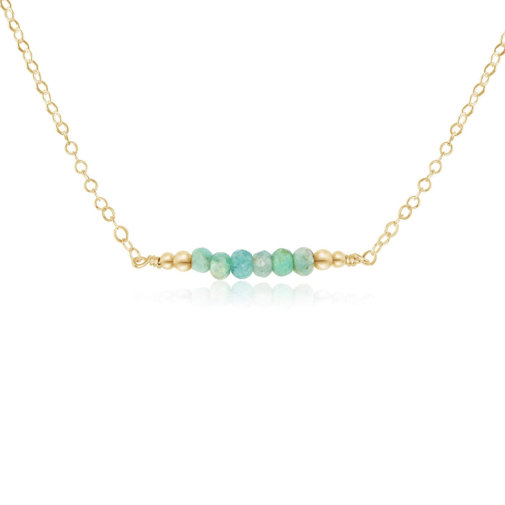 Sparkling Green Amazonite Faceted Bead Bar Necklace - Sparkling Green Amazonite Faceted Bead Bar Necklace - 14k Gold Fill - Luna Tide Handmade Crystal Jewellery