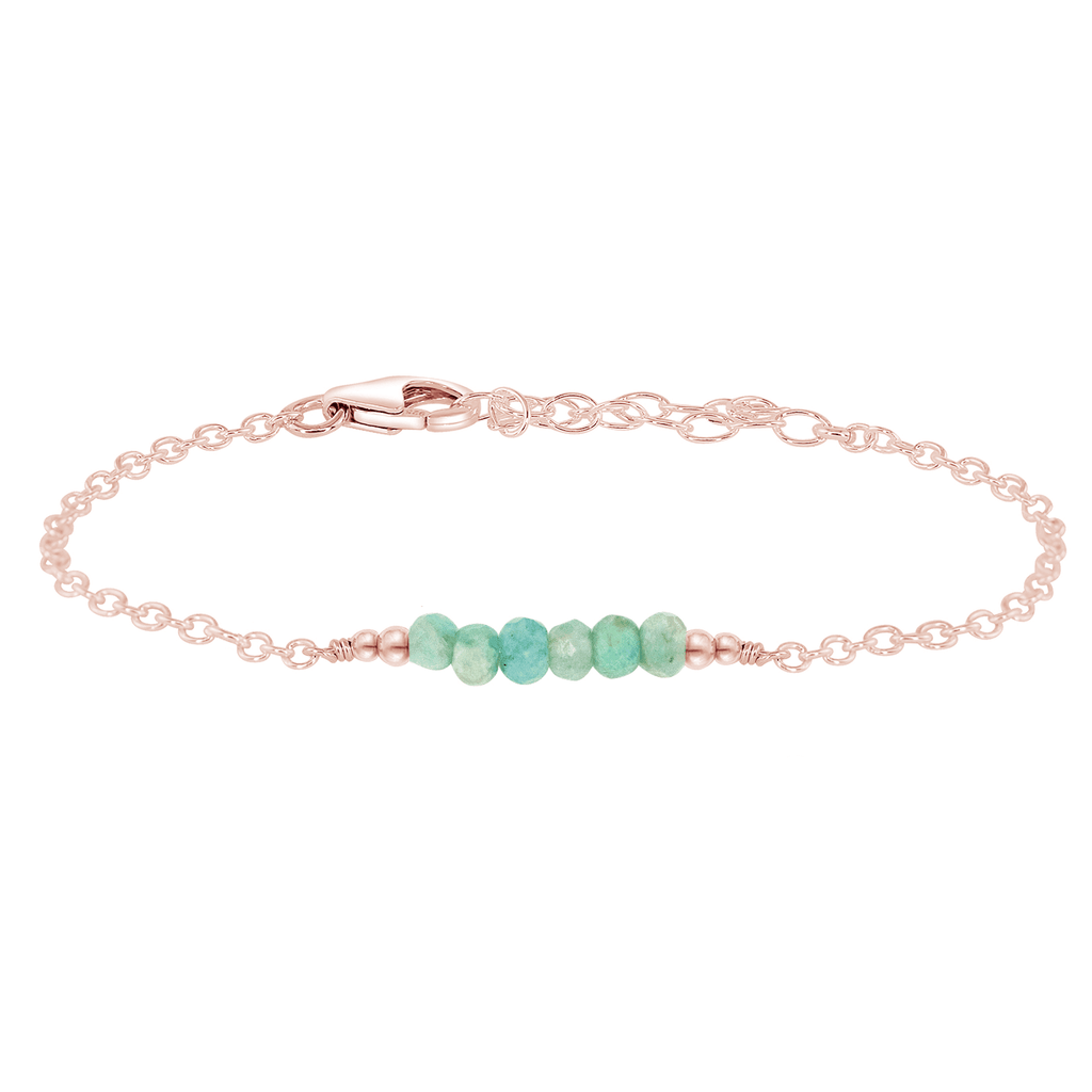 Sparkling Green Amazonite Gemstone Faceted Bead Bar Bracelet - Sparkling Green Amazonite Gemstone Faceted Bead Bar Bracelet - 14k Rose Gold Fill - Luna Tide Handmade Crystal Jewellery