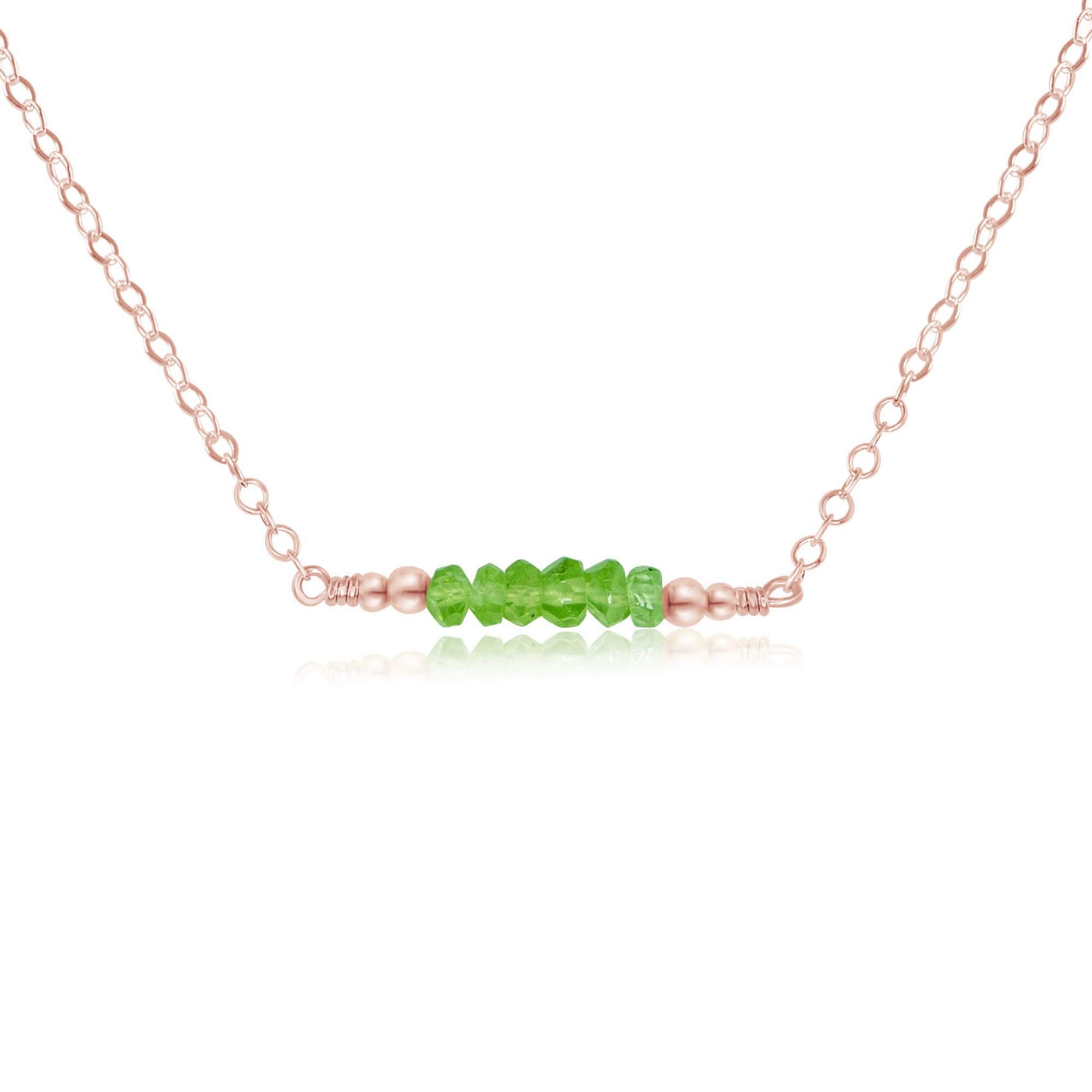 Sparkling Green Peridot Faceted Bead Bar Necklace - Sparkling Green Peridot Faceted Bead Bar Necklace - 14k Rose Gold Fill - Luna Tide Handmade Crystal Jewellery