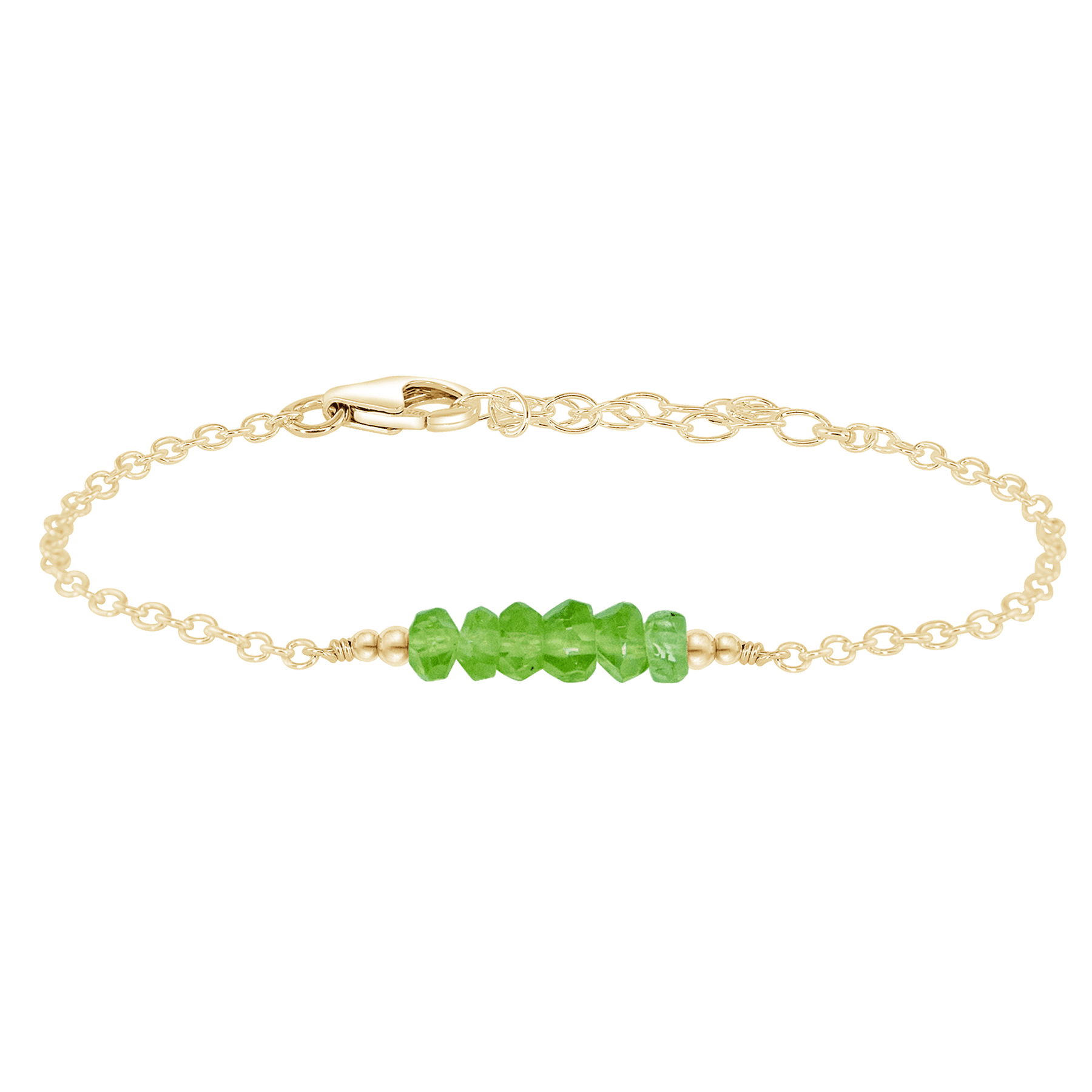 Sparkling Green Peridot Gemstone Faceted Bead Bar Bracelet - Sparkling Green Peridot Gemstone Faceted Bead Bar Bracelet - 14k Gold Fill - Luna Tide Handmade Crystal Jewellery