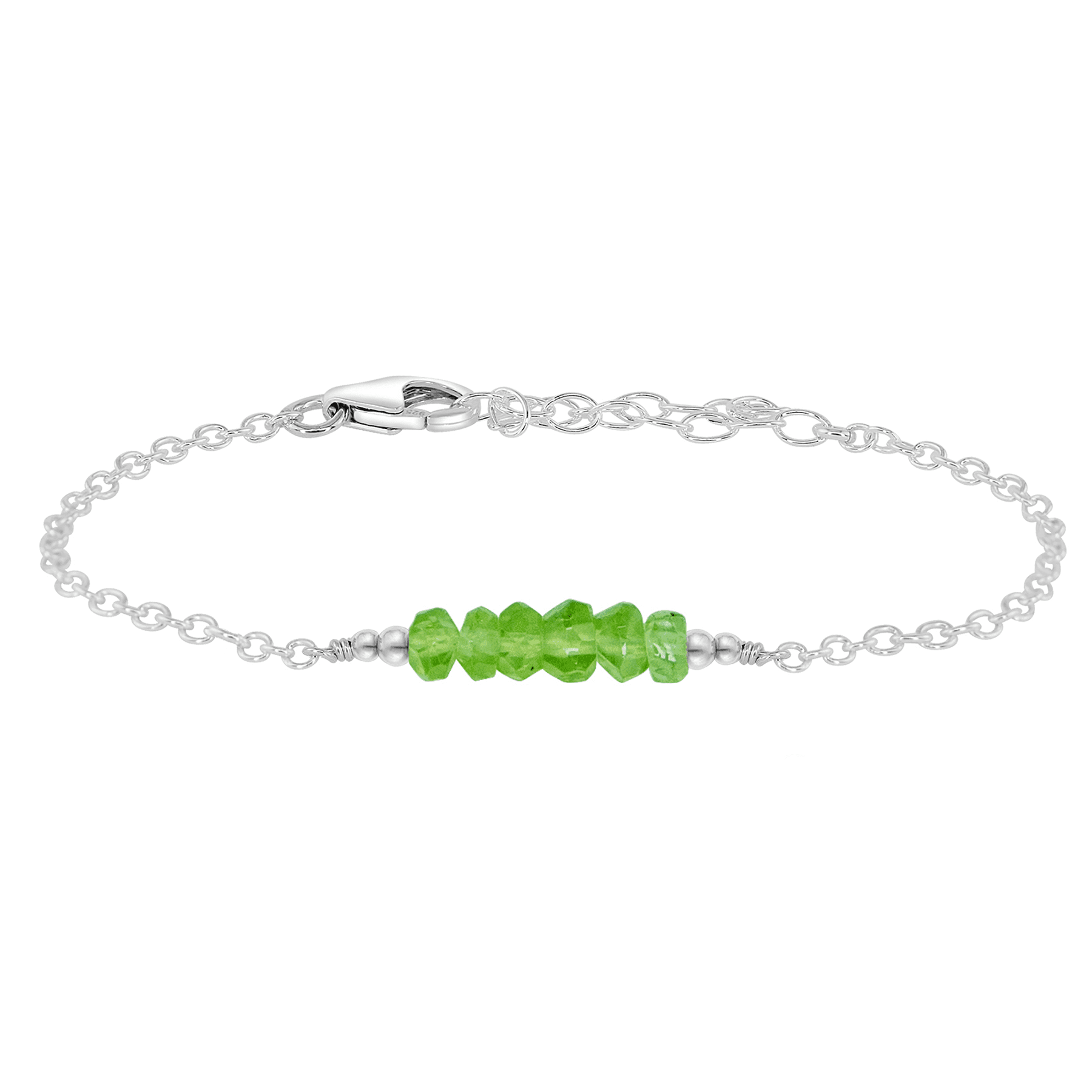 Sparkling Green Peridot Gemstone Faceted Bead Bar Bracelet - Sparkling Green Peridot Gemstone Faceted Bead Bar Bracelet - Sterling Silver - Luna Tide Handmade Crystal Jewellery