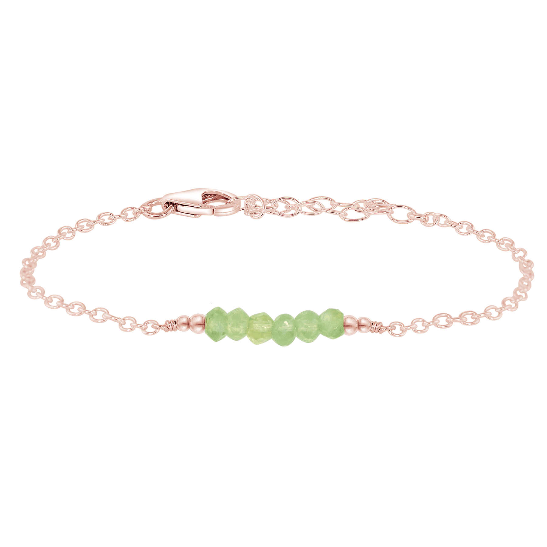 Sparkling Green Prehnite Gemstone Faceted Bead Bar Bracelet - Sparkling Green Prehnite Gemstone Faceted Bead Bar Bracelet - 14k Rose Gold Fill - Luna Tide Handmade Crystal Jewellery
