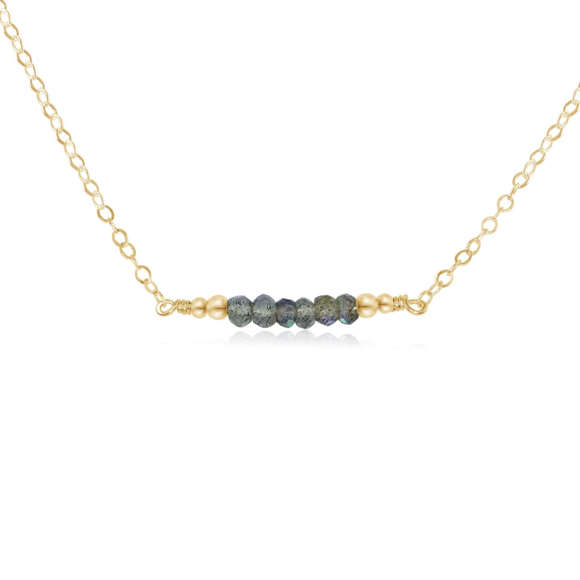 Sparkling Grey Labradorite Faceted Bead Bar Necklace - Sparkling Grey Labradorite Faceted Bead Bar Necklace - 14k Gold Fill - Luna Tide Handmade Crystal Jewellery