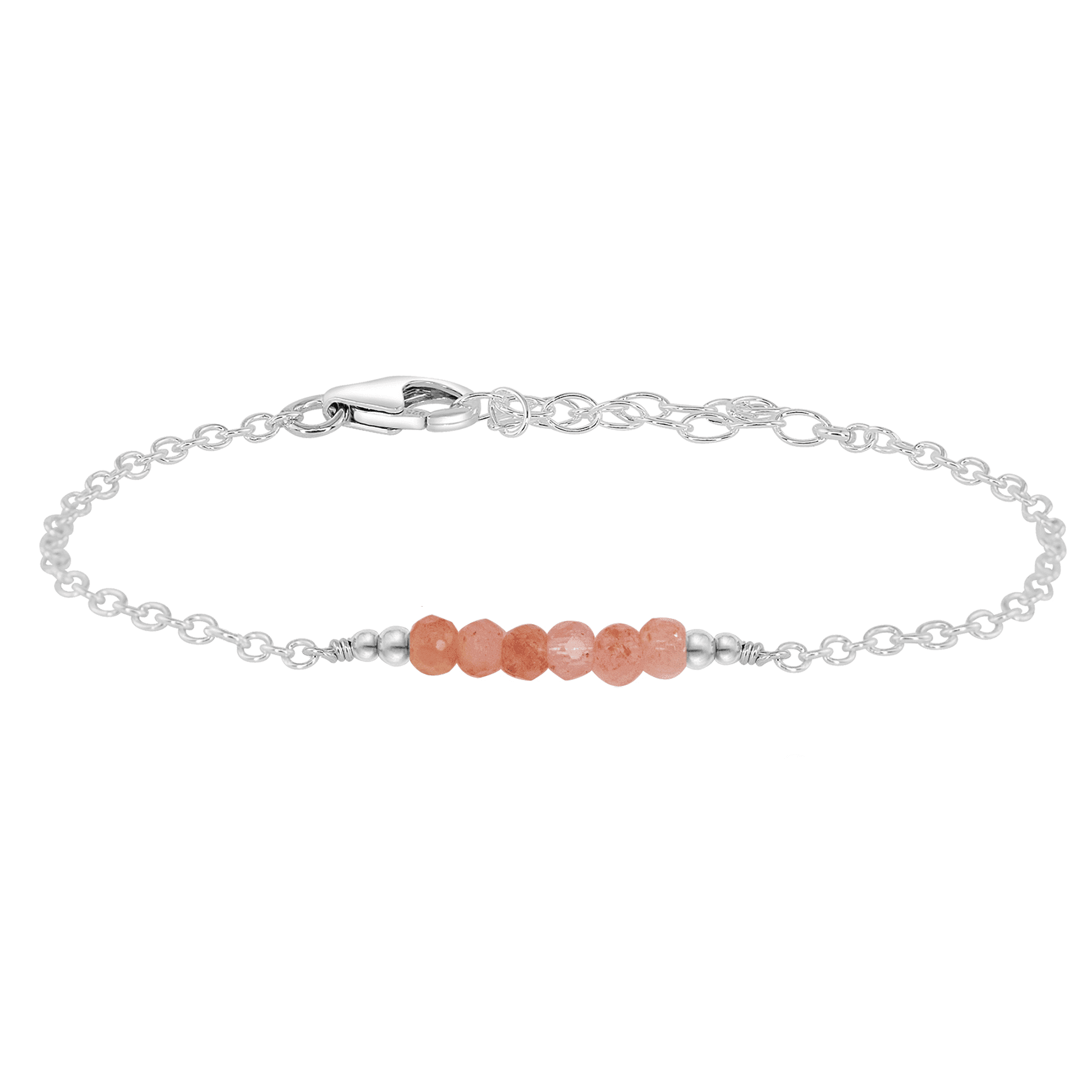 Sparkling Orange Sunstone Gemstone Faceted Bead Bar Bracelet - Sparkling Orange Sunstone Gemstone Faceted Bead Bar Bracelet - Sterling Silver - Luna Tide Handmade Crystal Jewellery