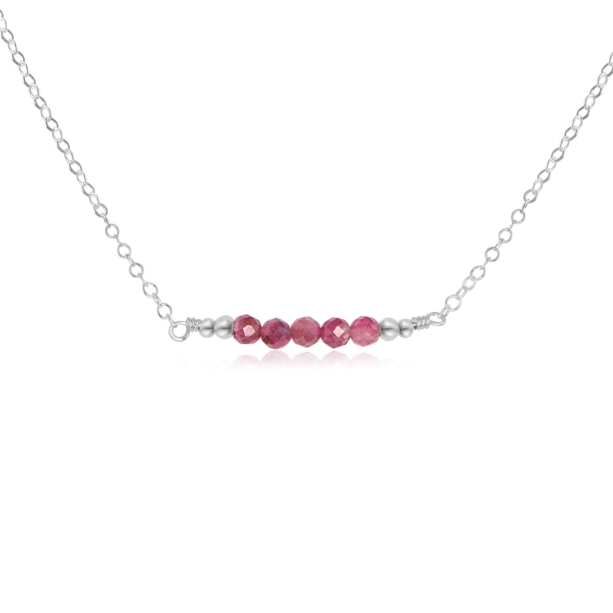 Sparkling Pink Tourmaline Faceted Bead Bar Necklace - Sparkling Pink Tourmaline Faceted Bead Bar Necklace - Sterling Silver - Luna Tide Handmade Crystal Jewellery