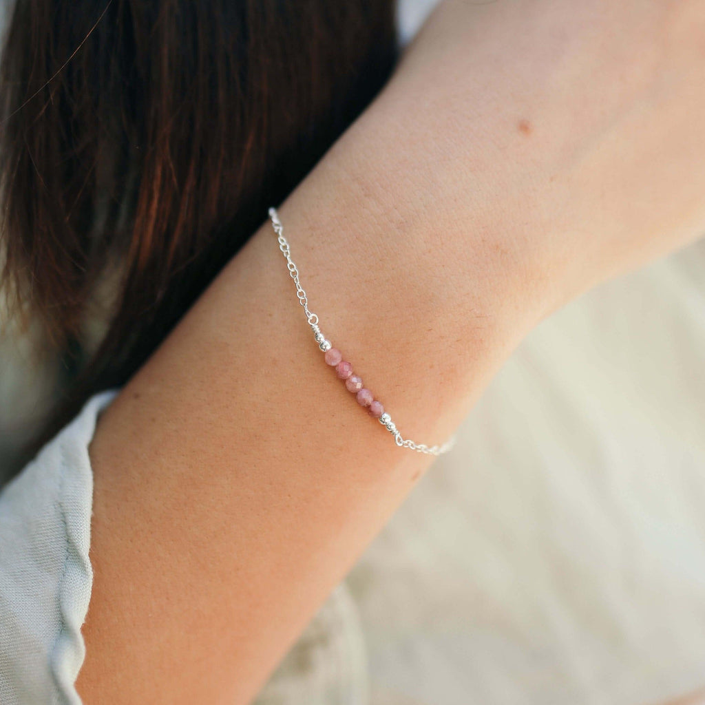 Sparkling Pink Tourmaline Gemstone Faceted Bead Bar Bracelet - Sparkling Pink Tourmaline Gemstone Faceted Bead Bar Bracelet - Sterling Silver - Luna Tide Handmade Crystal Jewellery