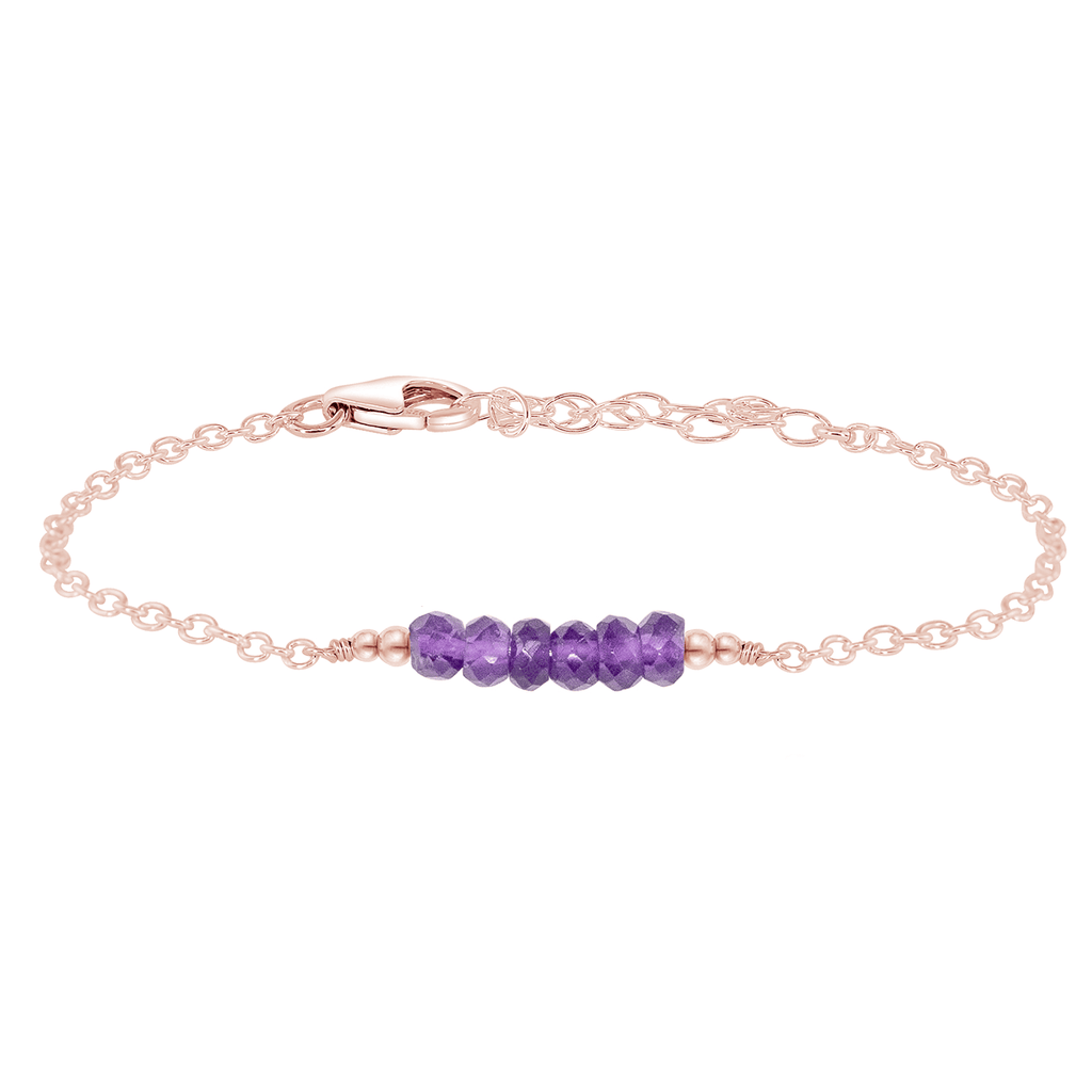 Sparkling Purple Amethyst Gemstone Faceted Bead Bar Bracelet - Sparkling Purple Amethyst Gemstone Faceted Bead Bar Bracelet - 14k Rose Gold Fill - Luna Tide Handmade Crystal Jewellery