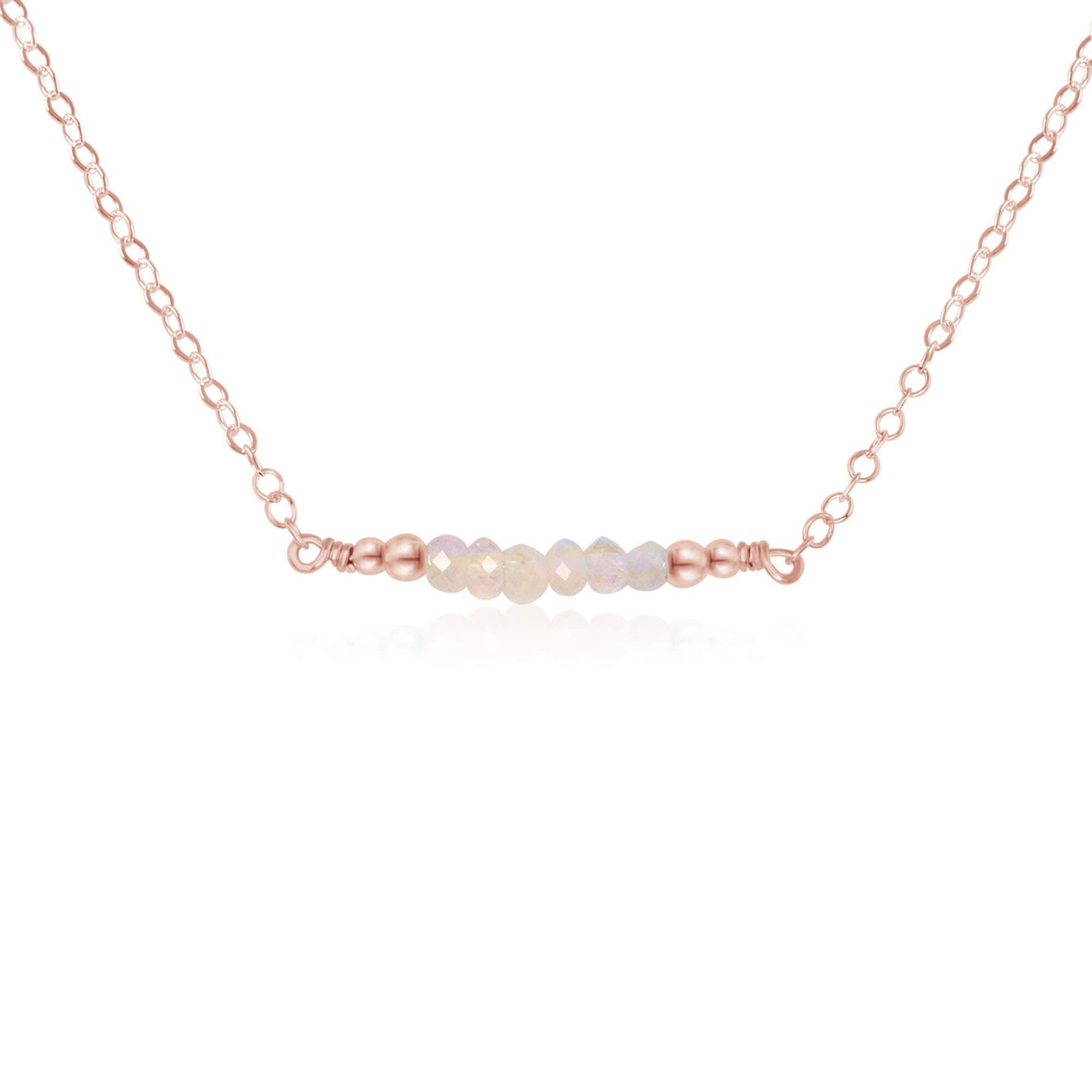 Sparkling Rainbow Moonstone Faceted Bead Bar Necklace - Sparkling Rainbow Moonstone Faceted Bead Bar Necklace - 14k Rose Gold Fill - Luna Tide Handmade Crystal Jewellery