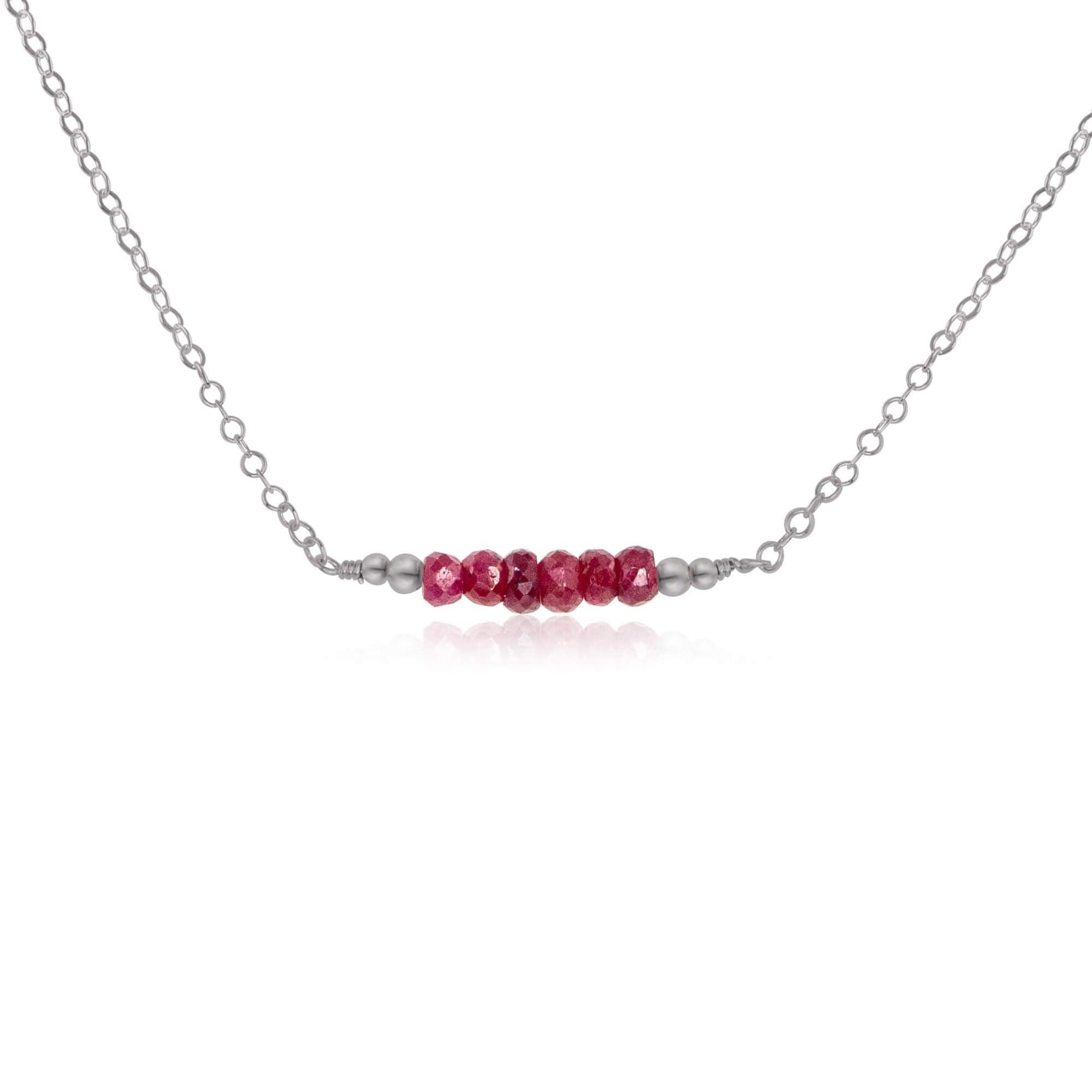 Sparkling Red Ruby Faceted Bead Bar Necklace - Sparkling Red Ruby Faceted Bead Bar Necklace - Stainless Steel - Luna Tide Handmade Crystal Jewellery