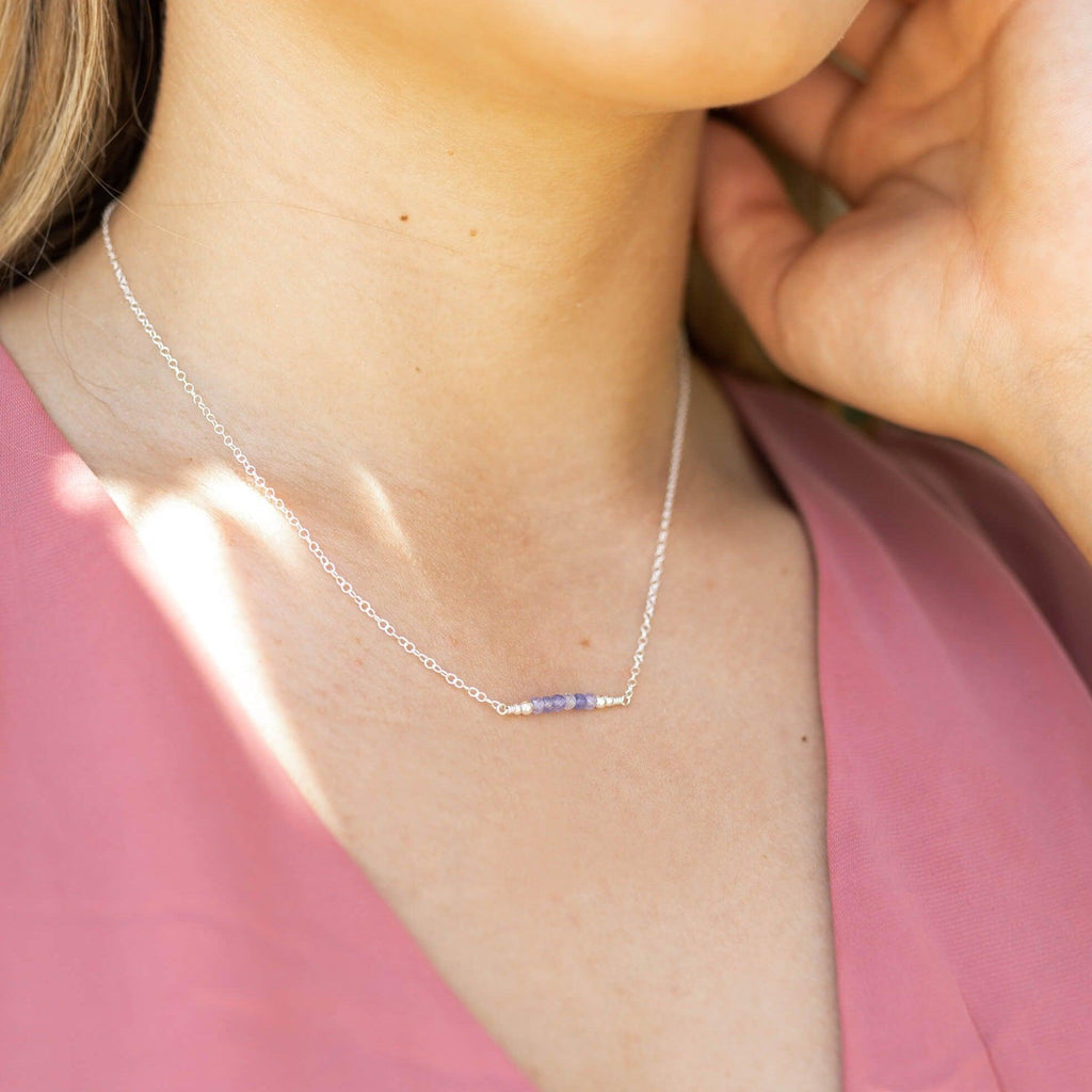 Sparkling Tanzanite Faceted Bead Bar Necklace - Sparkling Tanzanite Faceted Bead Bar Necklace - Sterling Silver - Luna Tide Handmade Crystal Jewellery