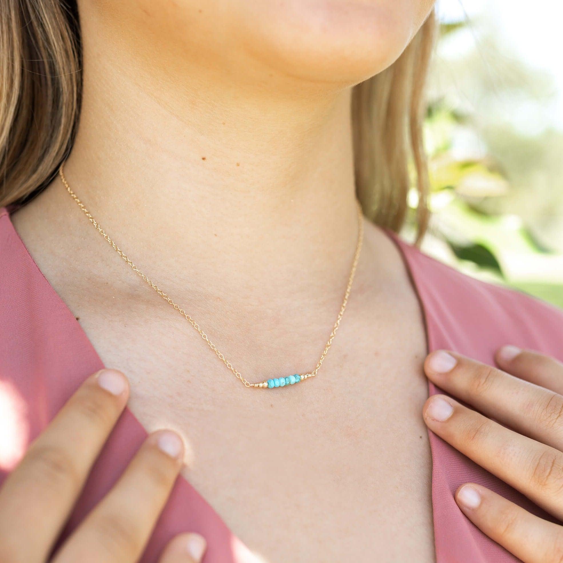 Sparkling Turquoise Faceted Bead Bar Necklace - Sparkling Turquoise Faceted Bead Bar Necklace - 14k Gold Fill - Luna Tide Handmade Crystal Jewellery