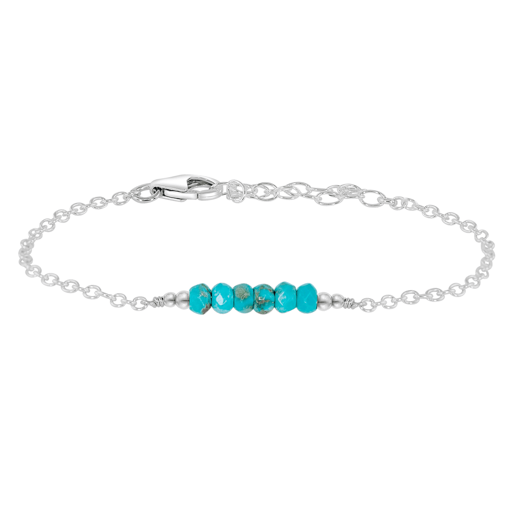 Sparkling Turquoise Gemstone Faceted Bead Bar Bracelet - Sparkling Turquoise Gemstone Faceted Bead Bar Bracelet - Sterling Silver - Luna Tide Handmade Crystal Jewellery