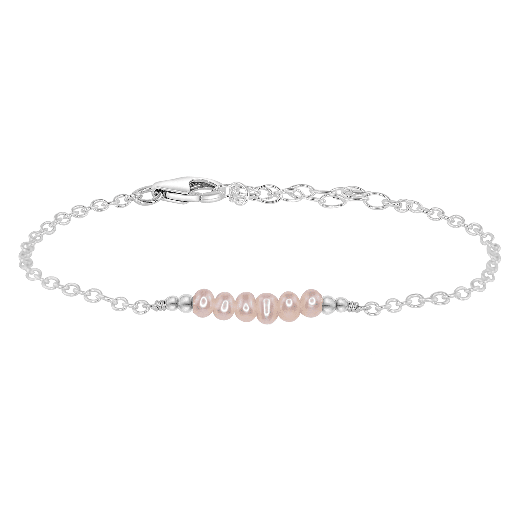 Sparkling White Freshwater Pearl Gemstone Faceted Bead Bar Bracelet - Sparkling White Freshwater Pearl Gemstone Faceted Bead Bar Bracelet - Sterling Silver - Luna Tide Handmade Crystal Jewellery