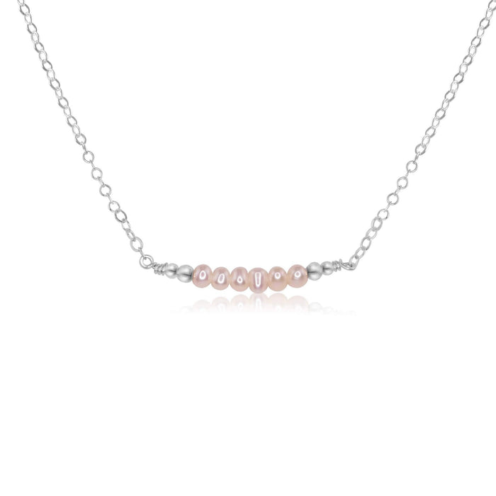 Sparkling White Freshwater Pearl Tiny Bead Bar Necklace - Sparkling White Freshwater Pearl Tiny Bead Bar Necklace - Sterling Silver - Luna Tide Handmade Crystal Jewellery