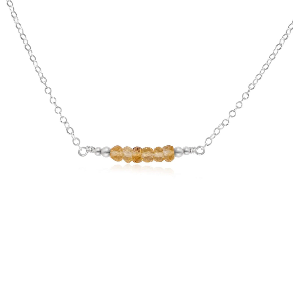 Sparkling Yellow Citrine Faceted Bead Bar Necklace - Sparkling Yellow Citrine Faceted Bead Bar Necklace - Sterling Silver - Luna Tide Handmade Crystal Jewellery