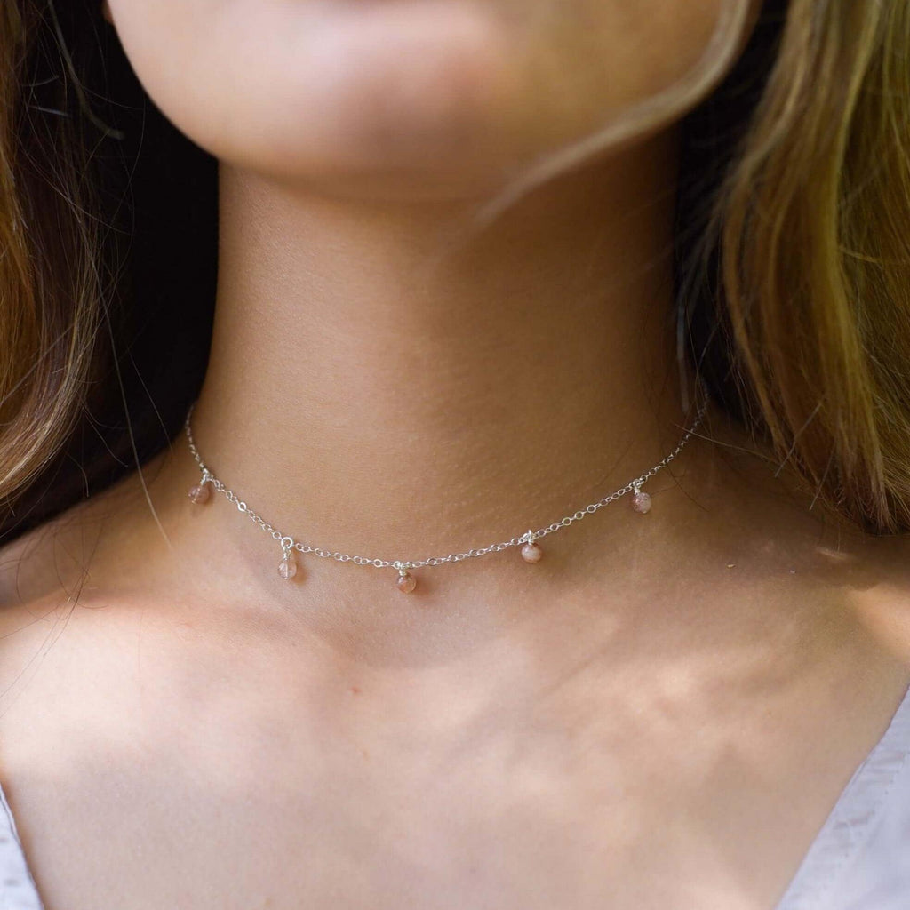Sunstone Bead Drop Choker - Sunstone Bead Drop Choker - 14k Gold Fill - Luna Tide Handmade Crystal Jewellery