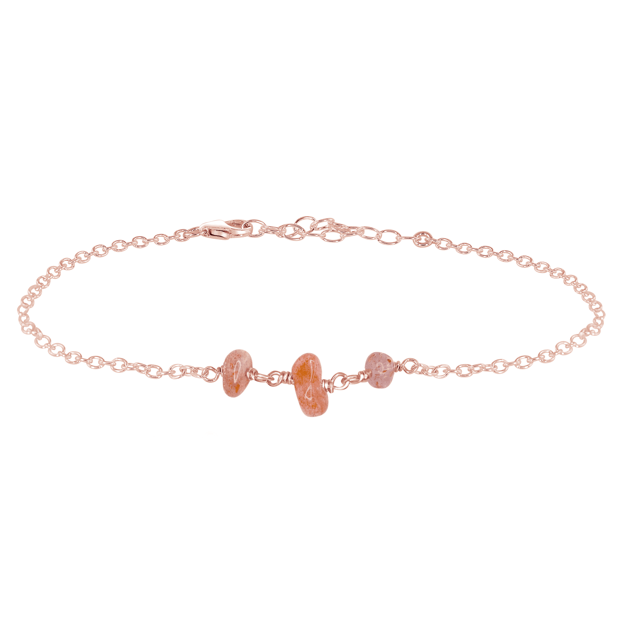 Sunstone Beaded Chain Anklet - Sunstone Beaded Chain Anklet - 14k Rose Gold Fill - Luna Tide Handmade Crystal Jewellery