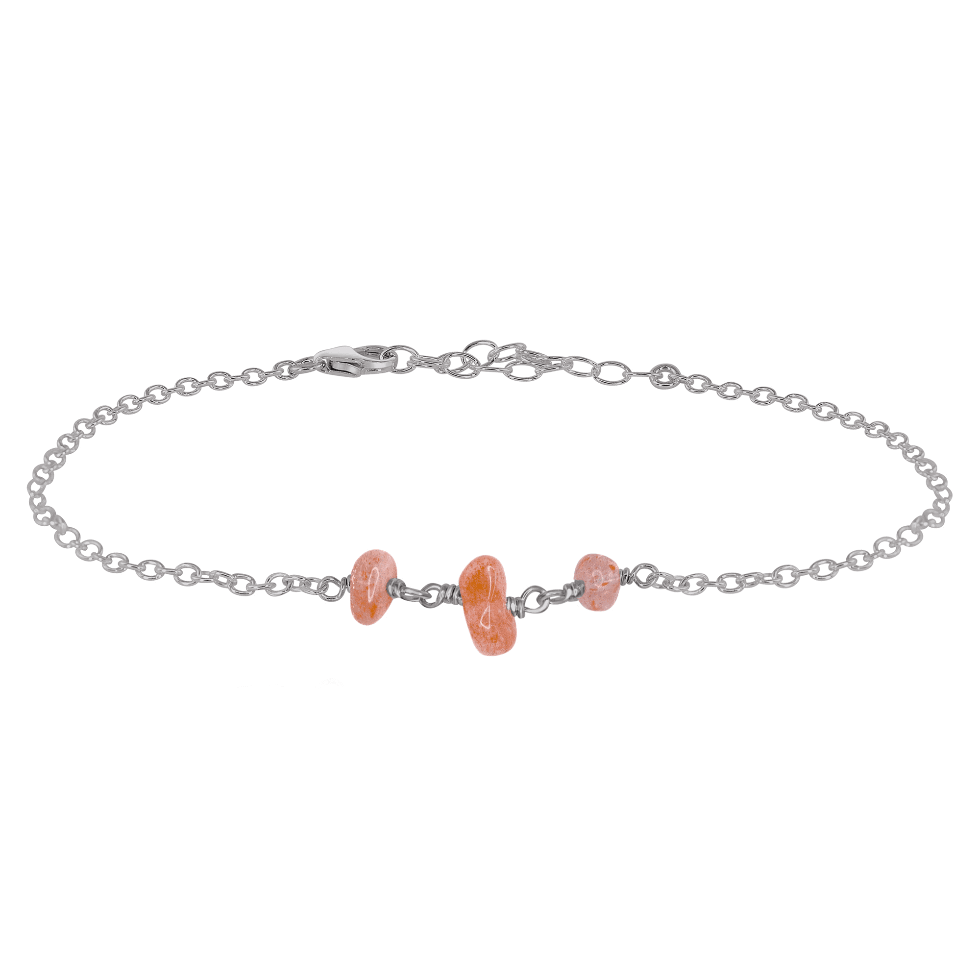 Sunstone Beaded Chain Anklet - Sunstone Beaded Chain Anklet - Stainless Steel - Luna Tide Handmade Crystal Jewellery