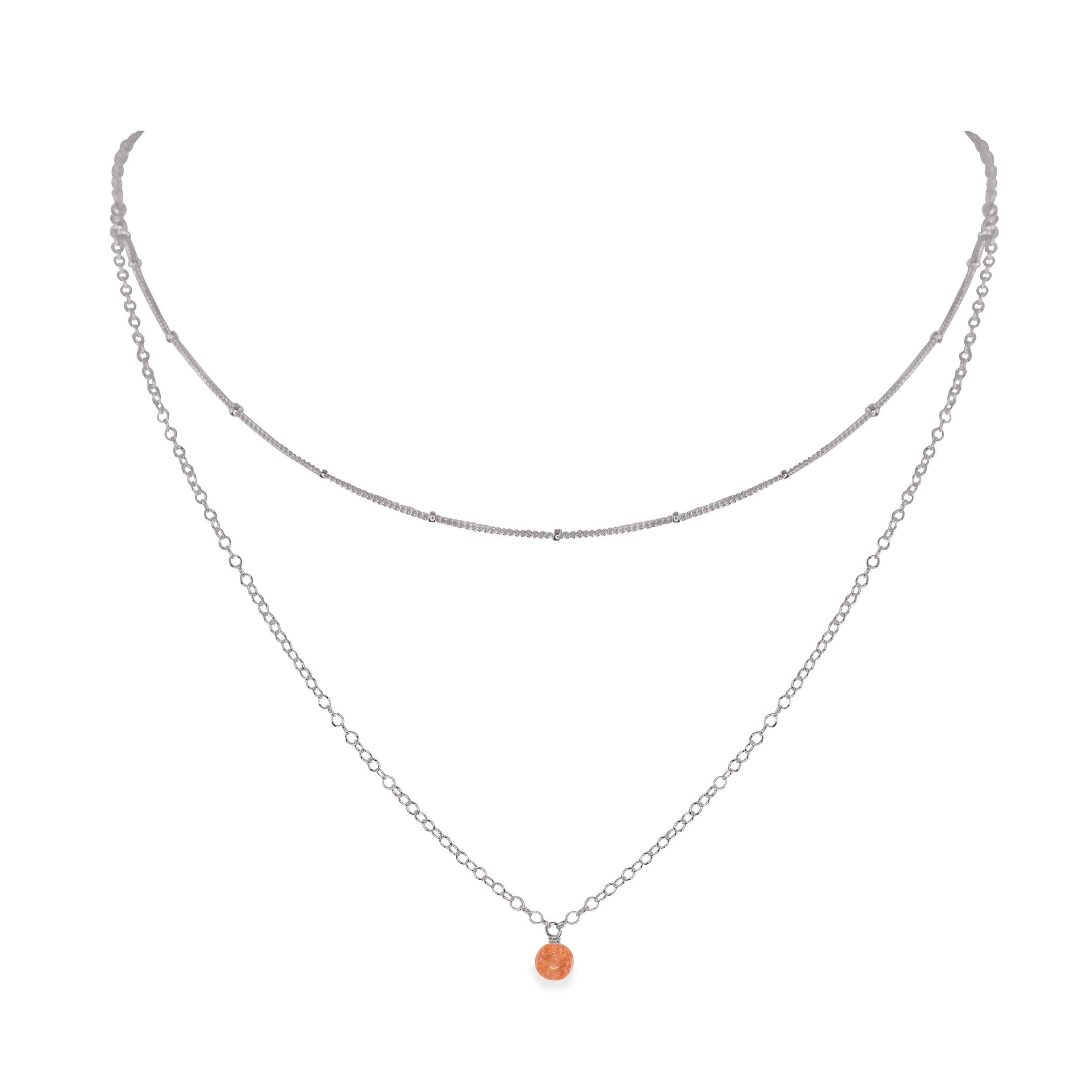 Sunstone Gemstone Chain Layered Choker Necklace - Sunstone Gemstone Chain Layered Choker Necklace - Stainless Steel - Luna Tide Handmade Crystal Jewellery