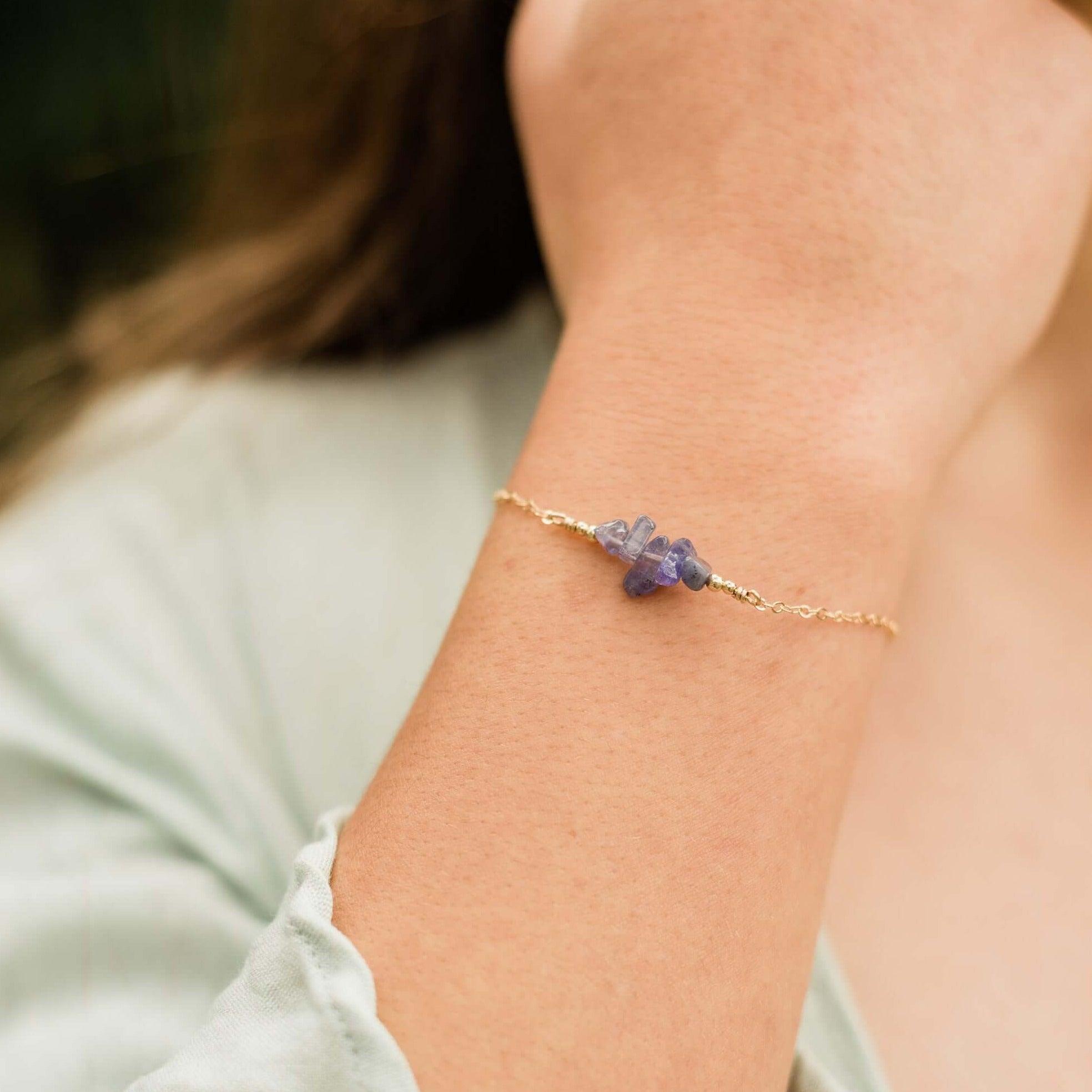 Tanzanite Chip Bead Bar Bracelet - Tanzanite Chip Bead Bar Bracelet - 14k Gold Fill - Luna Tide Handmade Crystal Jewellery
