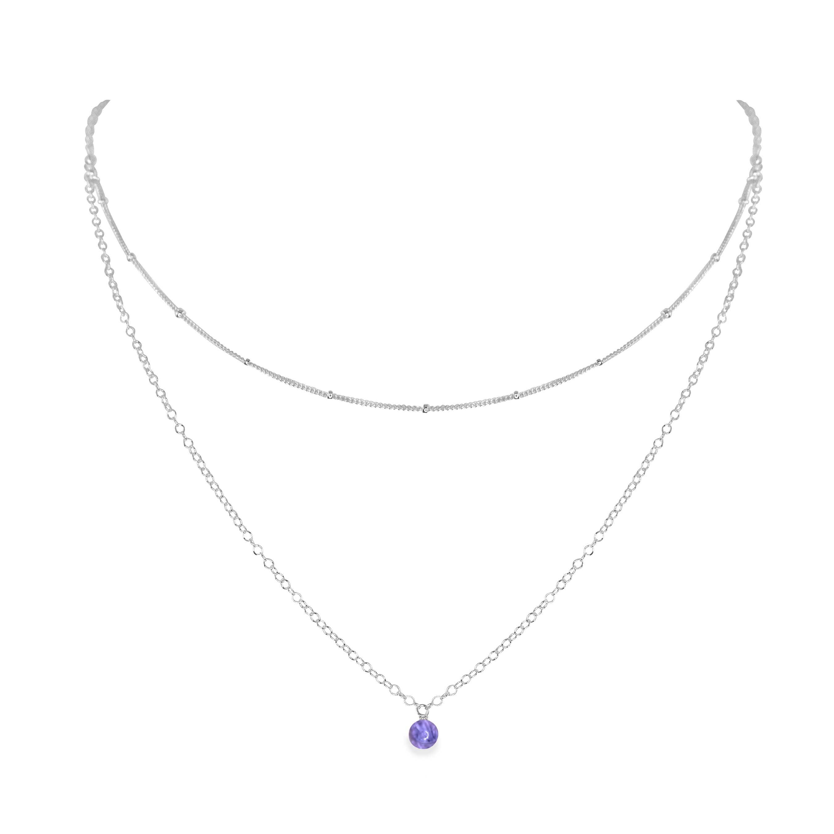 Tanzanite Gemstone Chain Layered Choker Necklace - Tanzanite Gemstone Chain Layered Choker Necklace - Sterling Silver - Luna Tide Handmade Crystal Jewellery