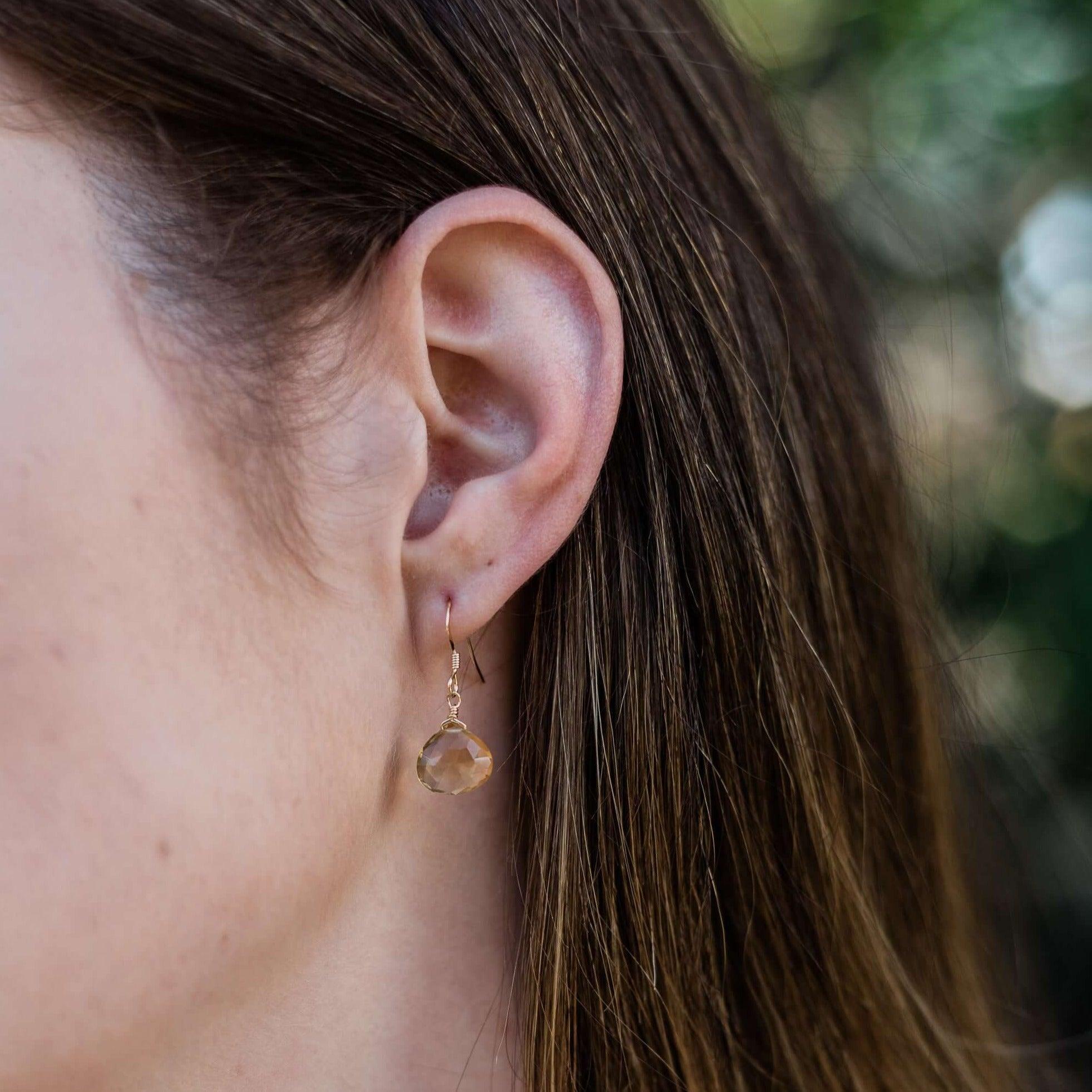 Citrine Gemstone Teardrop Dangle Earrings - Citrine Gemstone Teardrop Dangle Earrings - 14k Gold Fill - Luna Tide Handmade Crystal Jewellery