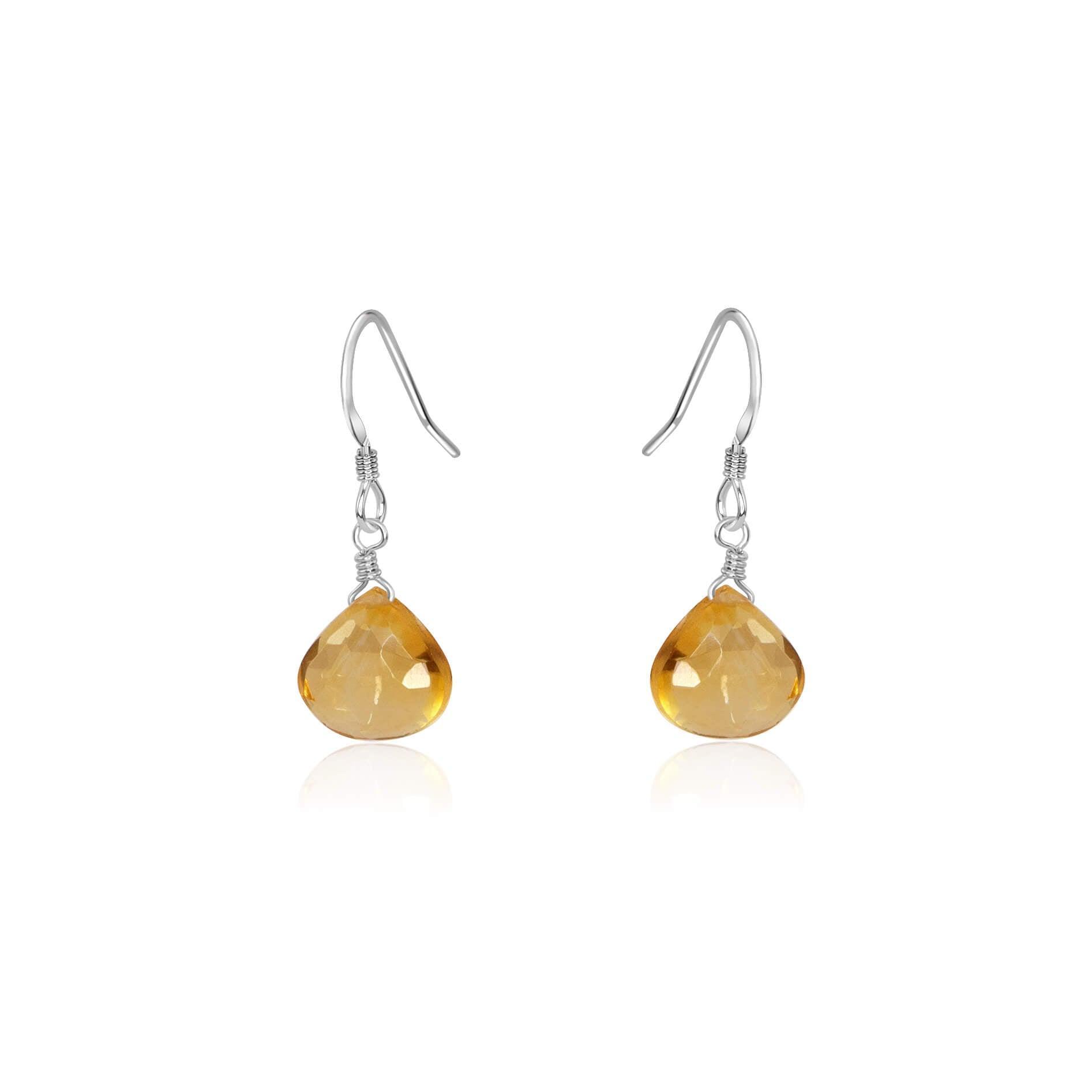 Citrine Gemstone Teardrop Dangle Earrings - Citrine Gemstone Teardrop Dangle Earrings - Sterling Silver - Luna Tide Handmade Crystal Jewellery