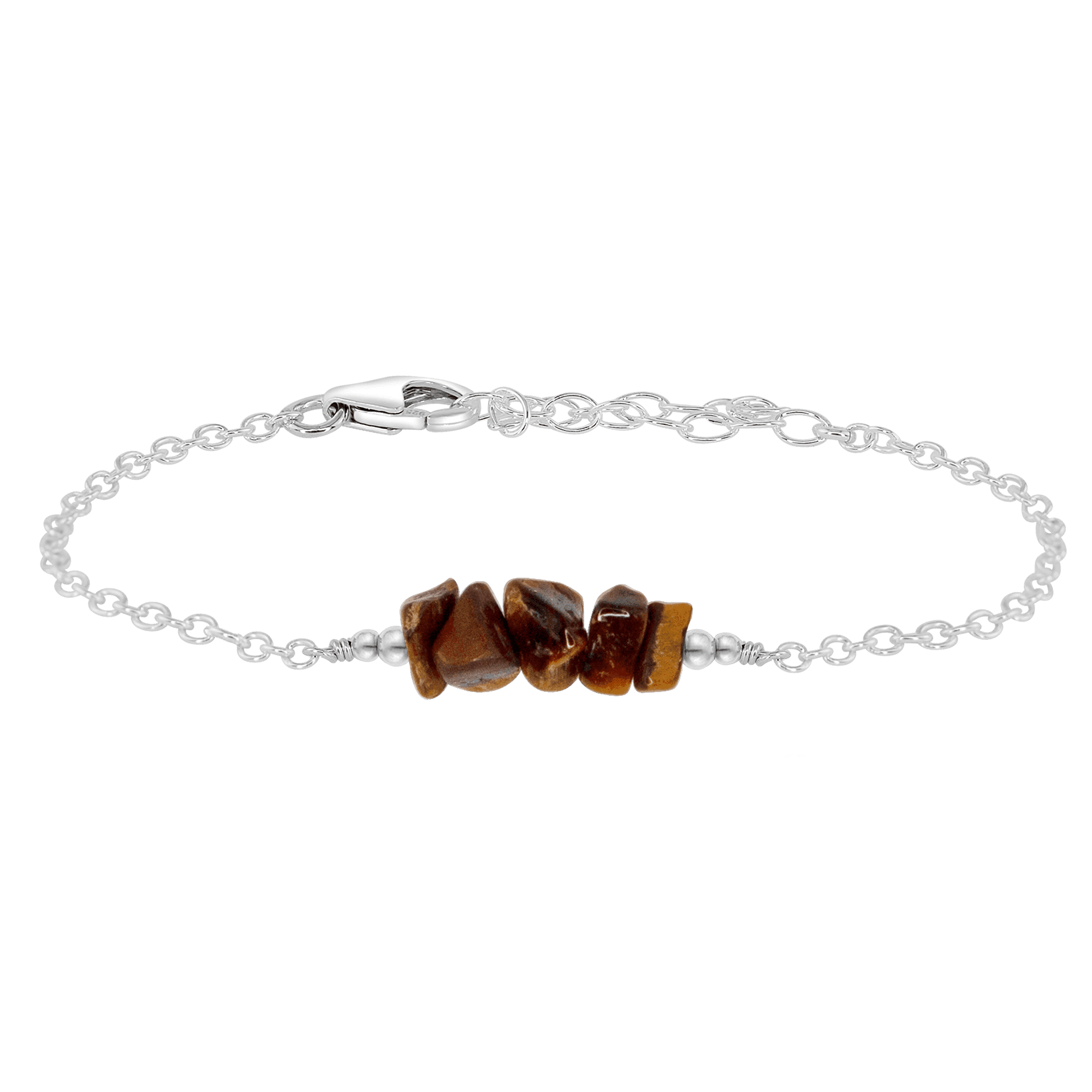 Tiger's Eye Chip Bead Bar Bracelet - Tiger's Eye Chip Bead Bar Bracelet - Sterling Silver - Luna Tide Handmade Crystal Jewellery