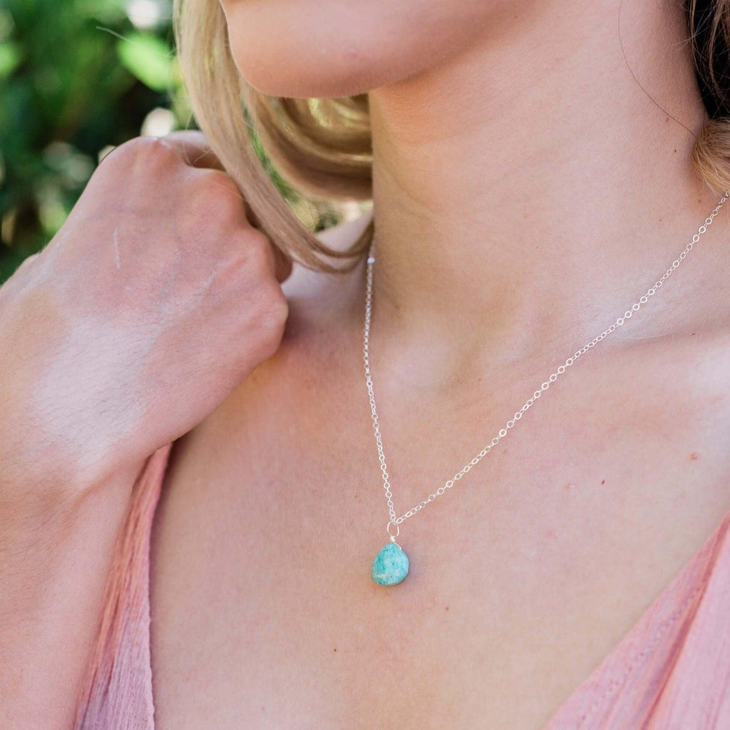 Tiny Amazonite Teardrop Necklace - Tiny Amazonite Teardrop Necklace - 14k Gold Fill / Cable - Luna Tide Handmade Crystal Jewellery