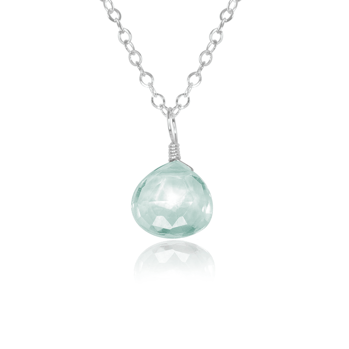 Tiny Aquamarine Teardrop Necklace - Tiny Aquamarine Teardrop Necklace - Sterling Silver / Cable - Luna Tide Handmade Crystal Jewellery