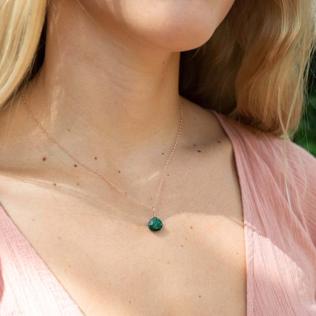 Tiny Aventurine Teardrop Crystal Necklace - Tiny Aventurine Teardrop Crystal Necklace - Sterling Silver / Cable - Luna Tide Handmade Crystal Jewellery