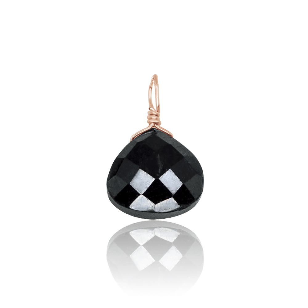 Tiny Black Onyx Teardrop Gemstone Pendant - Tiny Black Onyx Teardrop Gemstone Pendant - 14k Rose Gold Fill - Luna Tide Handmade Crystal Jewellery