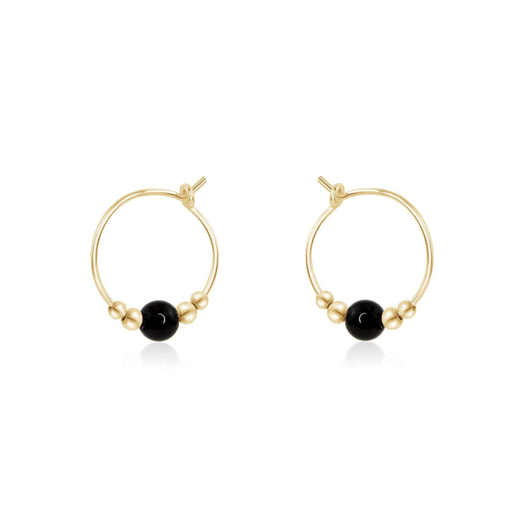 Tiny Black Tourmaline Bead Hoop Earrings - Tiny Black Tourmaline Bead Hoop Earrings - 14k Gold Fill - Luna Tide Handmade Crystal Jewellery
