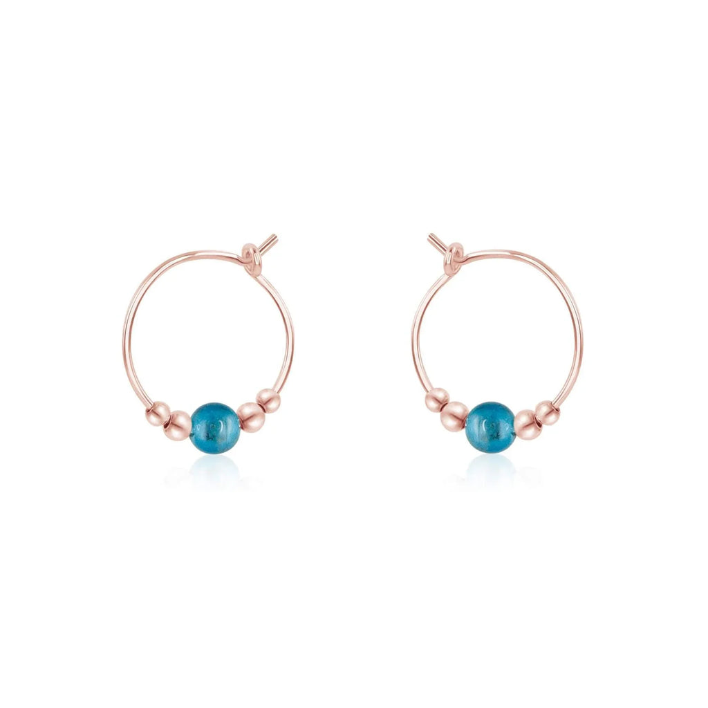 Tiny Blue Apatite Bead Hoop Earrings - Tiny Blue Apatite Bead Hoop Earrings - 14k Rose Gold Fill - Luna Tide Handmade Crystal Jewellery