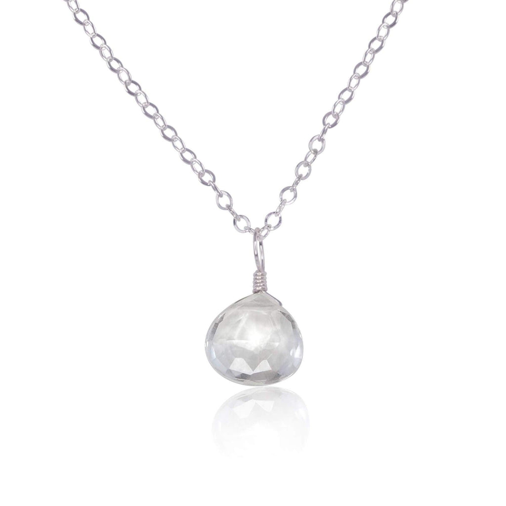 Tiny Crystal Quartz Teardrop Necklace - Tiny Crystal Quartz Teardrop Necklace - Stainless Steel / Cable - Luna Tide Handmade Crystal Jewellery