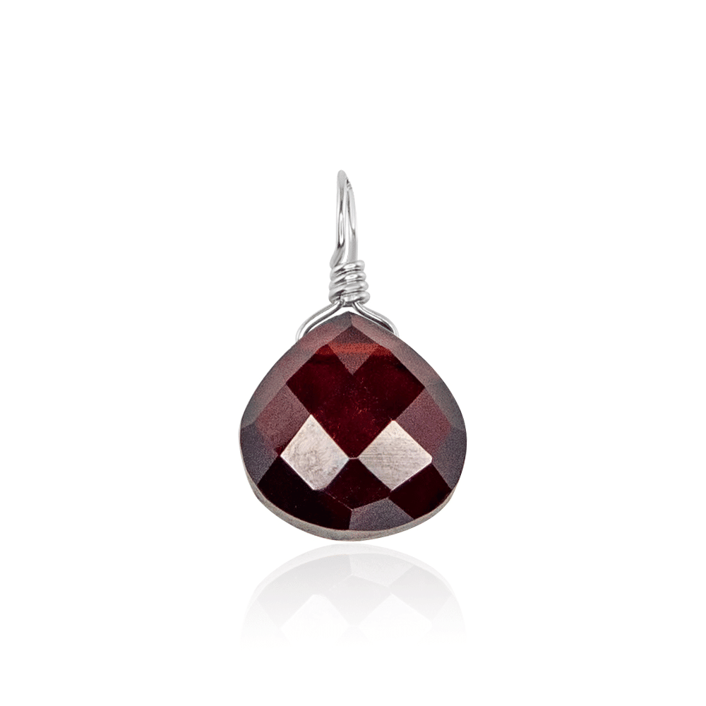 Tiny Garnet Teardrop Gemstone Pendant - Tiny Garnet Teardrop Gemstone Pendant - Sterling Silver - Luna Tide Handmade Crystal Jewellery