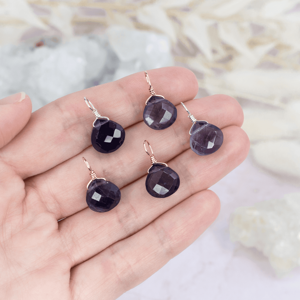 Tiny Iolite Teardrop Gemstone Pendant - Tiny Iolite Teardrop Gemstone Pendant - 14k Gold Fill - Luna Tide Handmade Crystal Jewellery