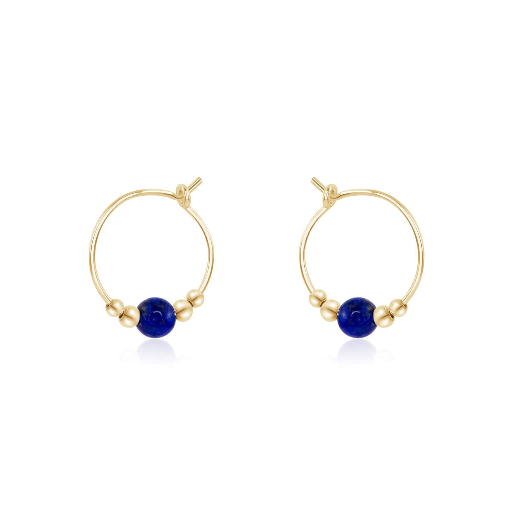 Tiny Lapis Lazuli Gemstone Bead Hoop Earrings - Tiny Lapis Lazuli Gemstone Bead Hoop Earrings - 14k Gold Fill - Luna Tide Handmade Crystal Jewellery