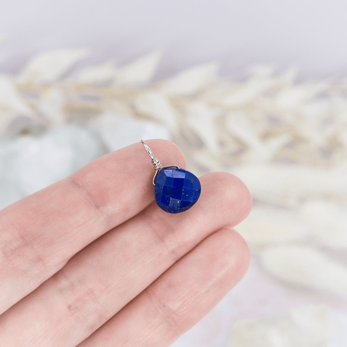 Tiny Lapis Lazuli Teardrop Gemstone Pendant - Tiny Lapis Lazuli Teardrop Gemstone Pendant - Sterling Silver - Luna Tide Handmade Crystal Jewellery