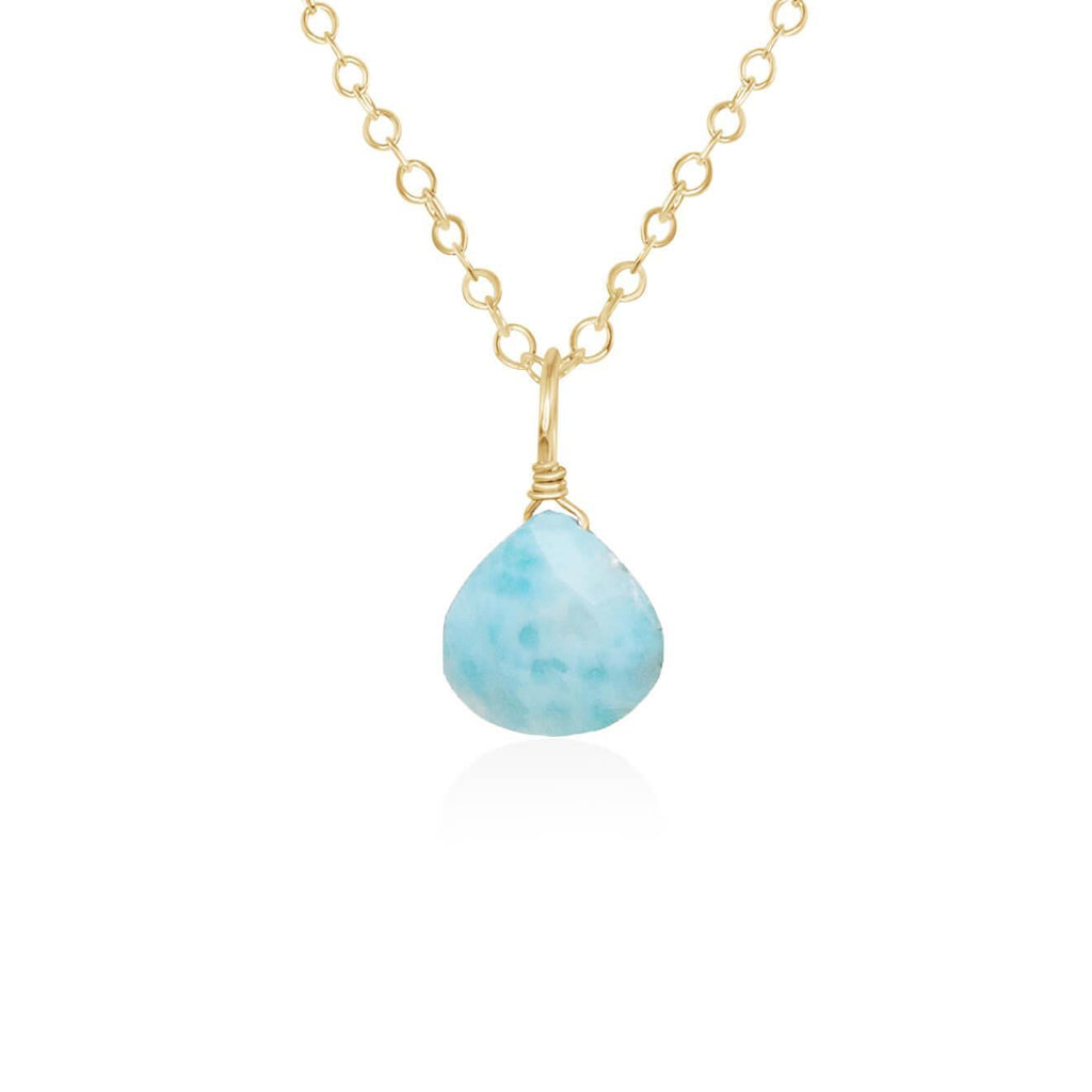 Tiny Larimar Teardrop Crystal Necklace - Tiny Larimar Teardrop Crystal Necklace - 14k Gold Fill / Cable - Luna Tide Handmade Crystal Jewellery