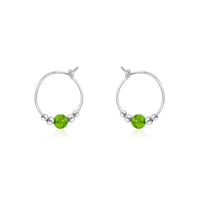 Tiny Peridot Gemstone Bead Hoop Earrings - Tiny Peridot Gemstone Bead Hoop Earrings - Sterling Silver - Luna Tide Handmade Crystal Jewellery