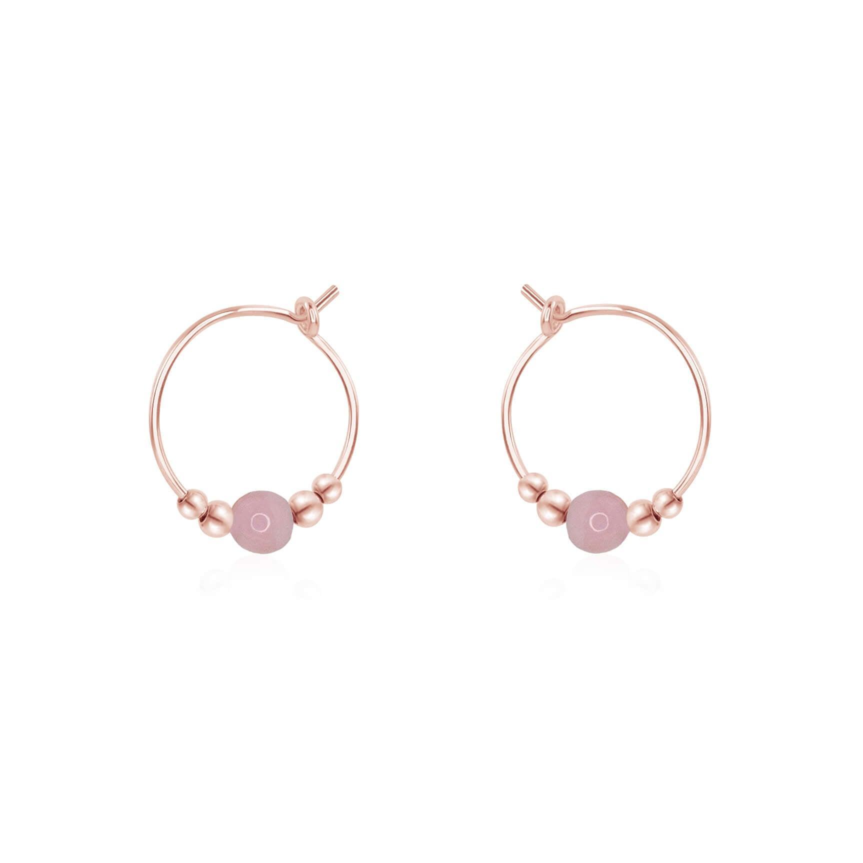 Tiny Pink Peruvian Opal Bead Hoop Earrings - Tiny Pink Peruvian Opal Bead Hoop Earrings - 14k Rose Gold Fill - Luna Tide Handmade Crystal Jewellery