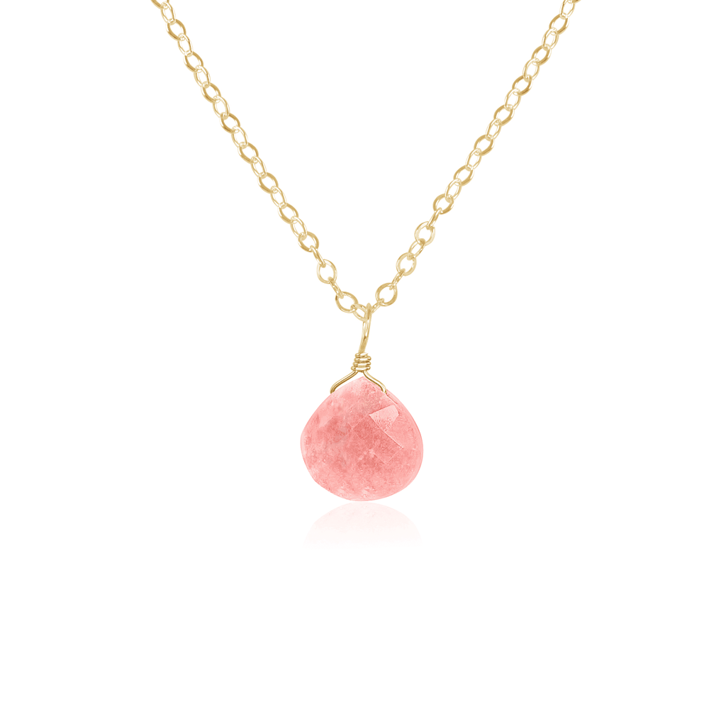 Tiny Pink Peruvian Opal Teardrop Necklace - Tiny Pink Peruvian Opal Teardrop Necklace - 14k Gold Fill / Cable - Luna Tide Handmade Crystal Jewellery