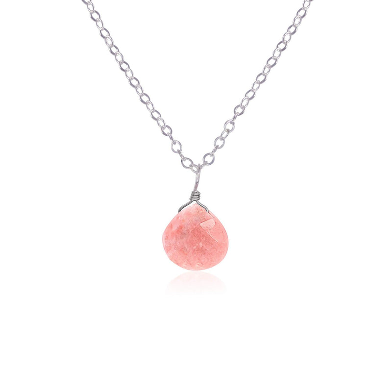 Teardrop Necklace - Pink Peruvian Opal - Stainless Steel - Luna Tide Handmade Jewellery