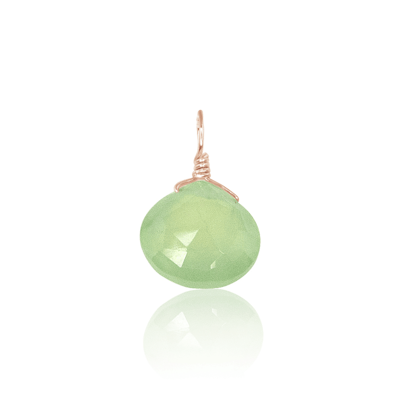 Tiny Prehnite Teardrop Gemstone Pendant - Tiny Prehnite Teardrop Gemstone Pendant - 14k Rose Gold Fill - Luna Tide Handmade Crystal Jewellery