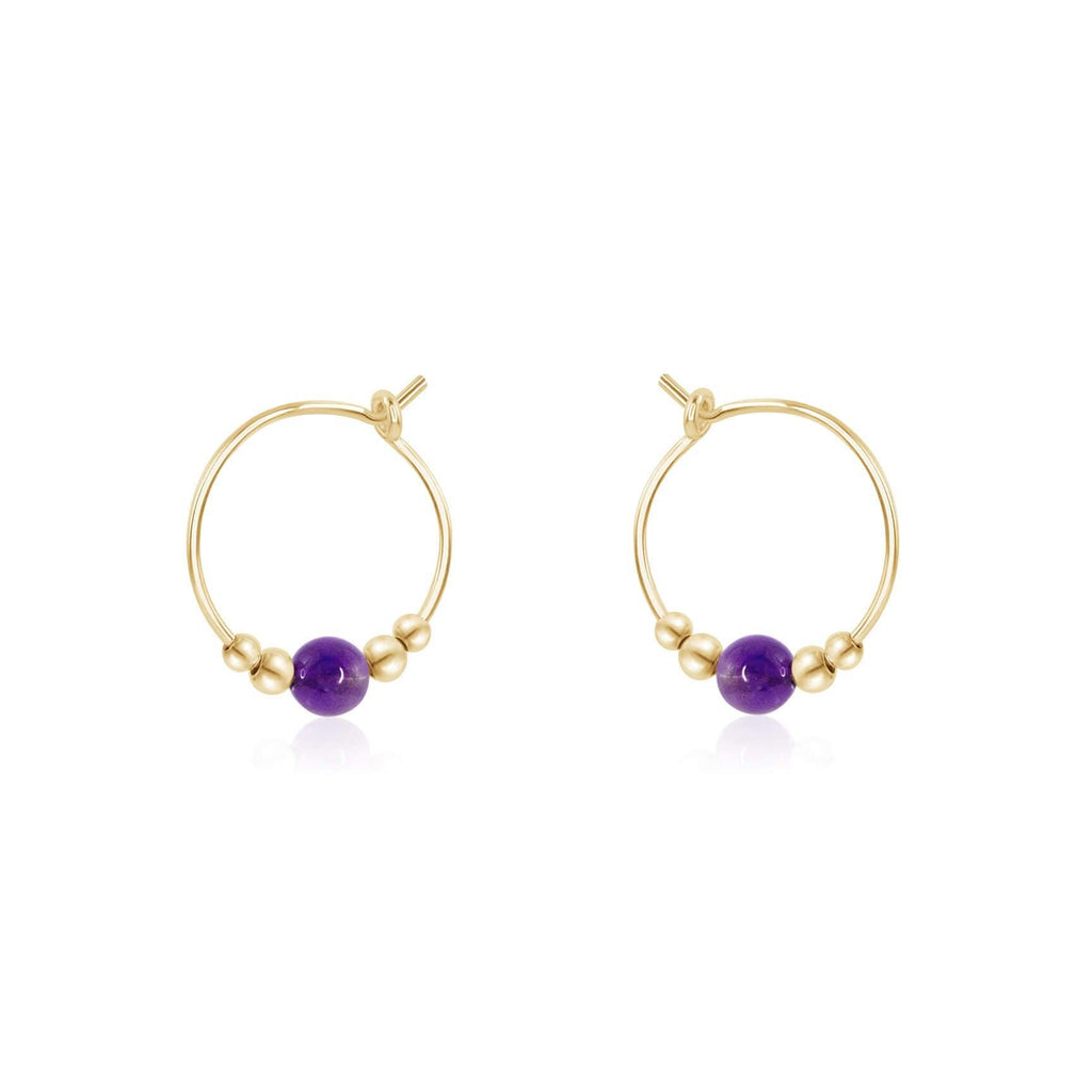 Tiny Purple Amethyst Bead Hoop Earrings - Tiny Purple Amethyst Bead Hoop Earrings - 14k Gold Fill - Luna Tide Handmade Crystal Jewellery
