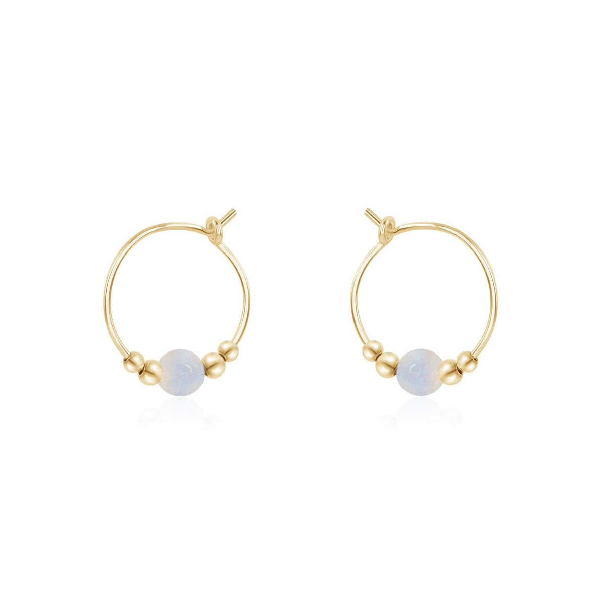 Tiny Rainbow Moonstone Bead Hoop Earrings - Tiny Rainbow Moonstone Bead Hoop Earrings - 14k Gold Fill - Luna Tide Handmade Crystal Jewellery