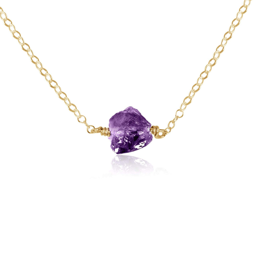 Tiny Raw Amethyst Crystal Nugget Necklace - Tiny Raw Amethyst Crystal Nugget Necklace - 14k Gold Fill - Luna Tide Handmade Crystal Jewellery