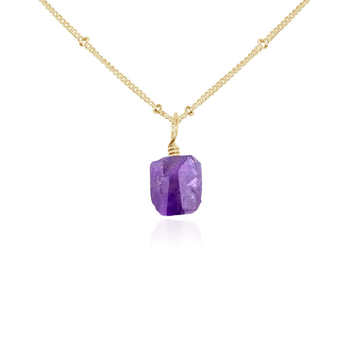 Tiny Raw Amethyst Pendant Necklace - Tiny Raw Amethyst Pendant Necklace - 14k Gold Fill / Satellite - Luna Tide Handmade Crystal Jewellery