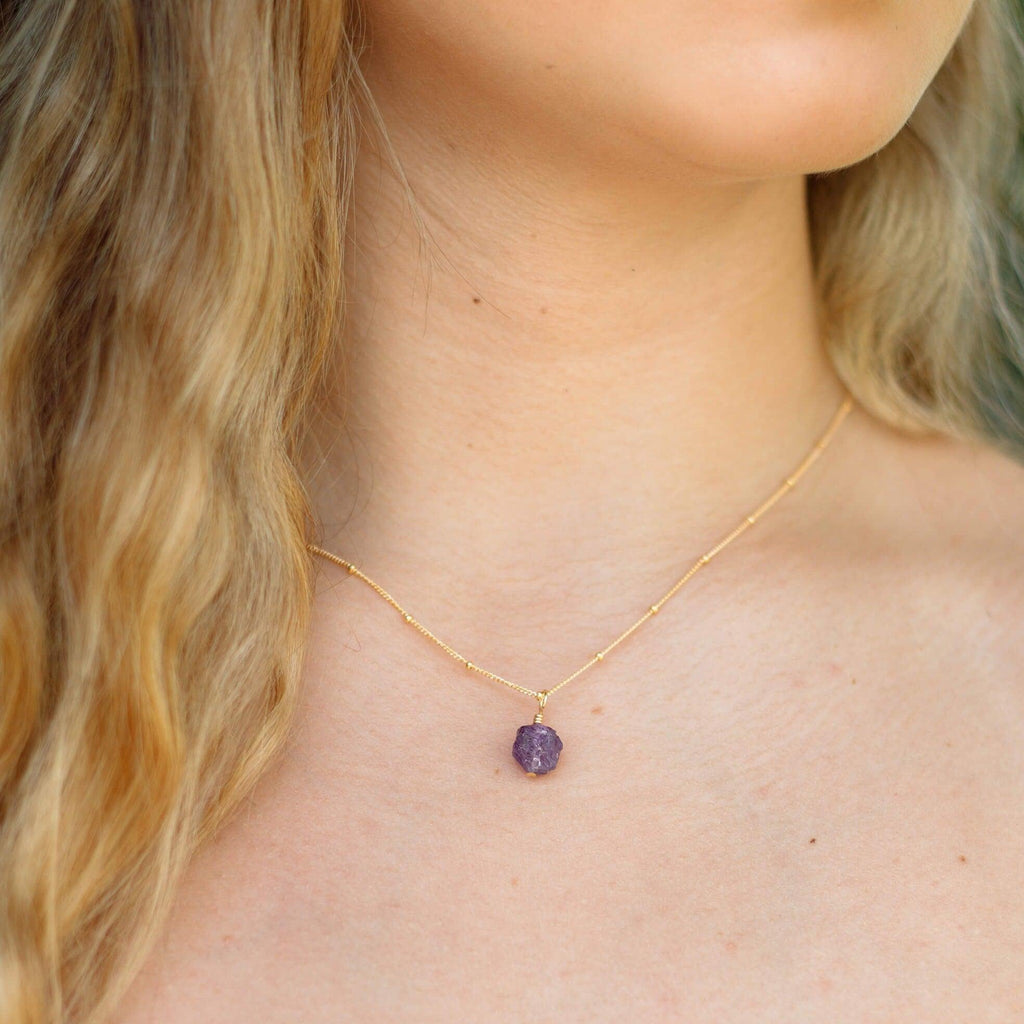 Tiny Raw Amethyst Pendant Necklace - Tiny Raw Amethyst Pendant Necklace - Sterling Silver / Cable - Luna Tide Handmade Crystal Jewellery